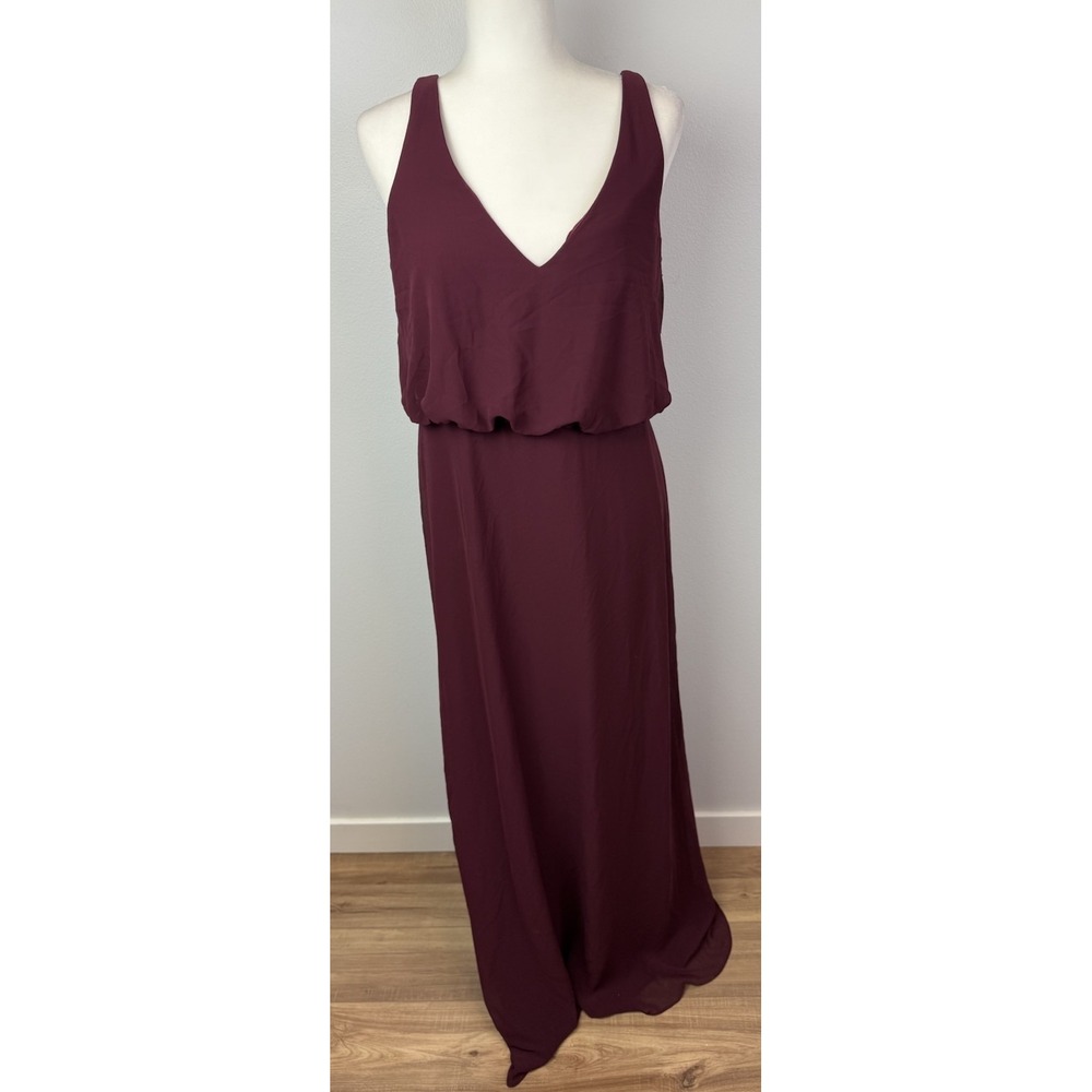 Bill Levkoff Maroon‎ Maxi Dress Size 12 Sleeveless Chiffon Low Back Buttons